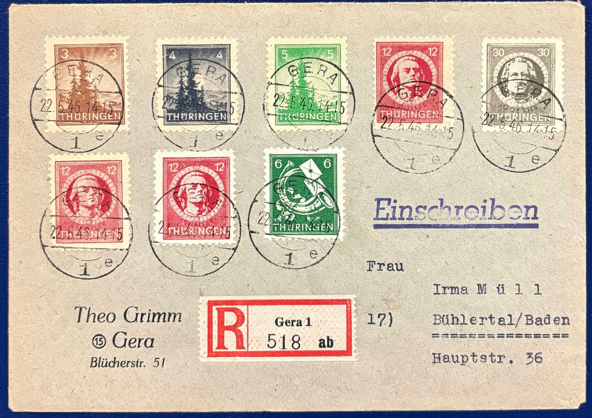 SBZ - Thüringen feiner Einschreibebrief aus dem Jahr 1946