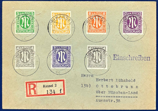 Einschreibebrief Amerikanisch und Britische Zone von Kassel nach  Ottobrunn