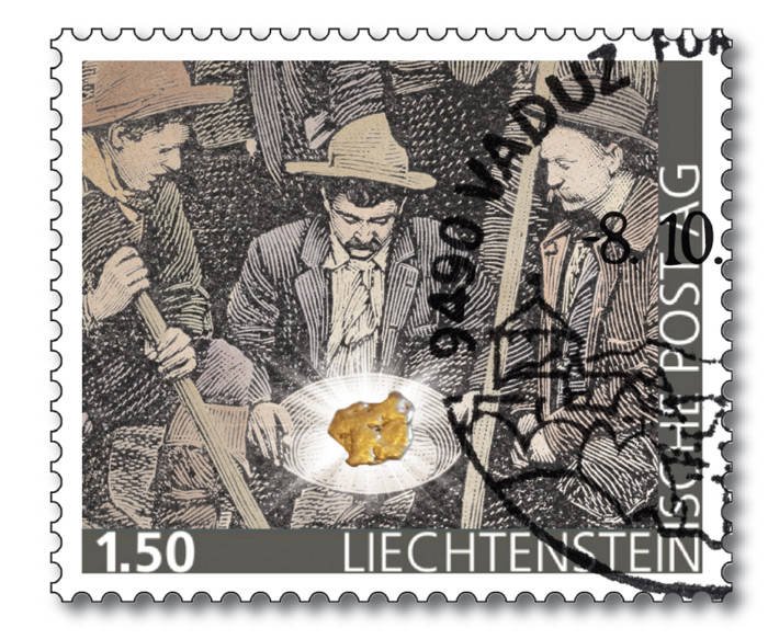 Die erste Goldnugget-Briefmarke - gestempelt, Fürstentum Liechtenstein
